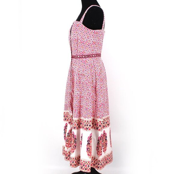 SALONI Abstract Fara Button Up Empire Waist Cotton Midi Dress Small S - Picture 6 of 9